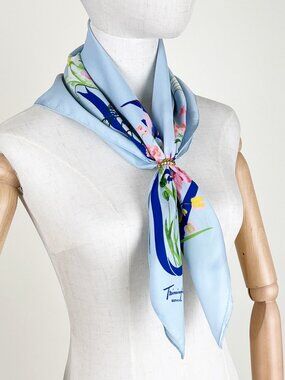 Vintage 60s 70s Silk Twill Floral Scarf Bandana Romantic European Dainty Print